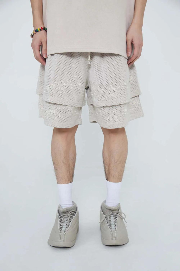 Casual Embroidered Double Layer Short     - VONVEX