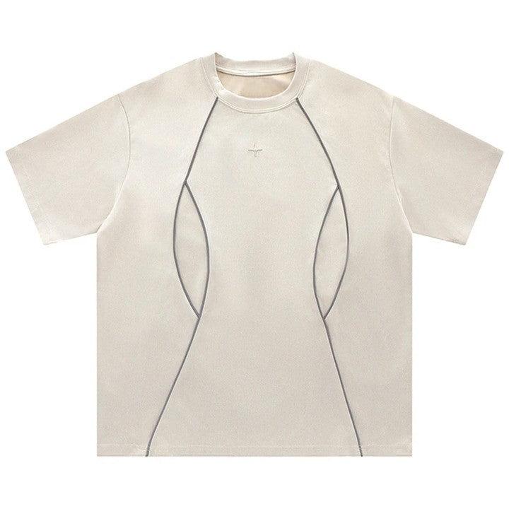 Casual Reflective Striped Solid T-Shirt     - VONVEX