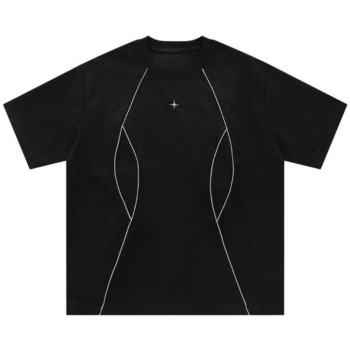 Casual Reflective Striped Solid T-Shirt     - VONVEX