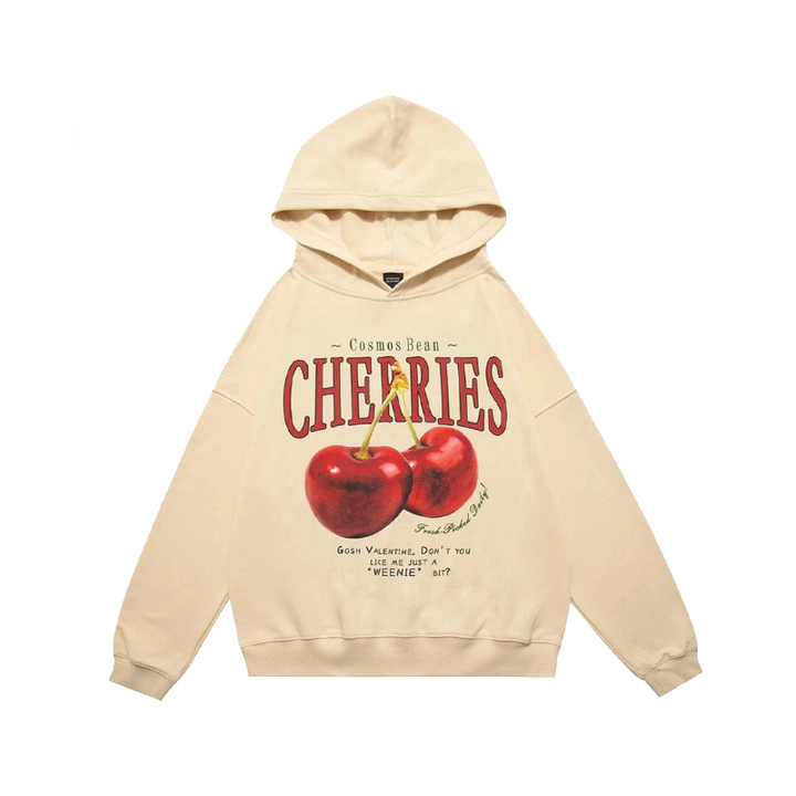 Red Cherries Print Hoodie     - VONVEX