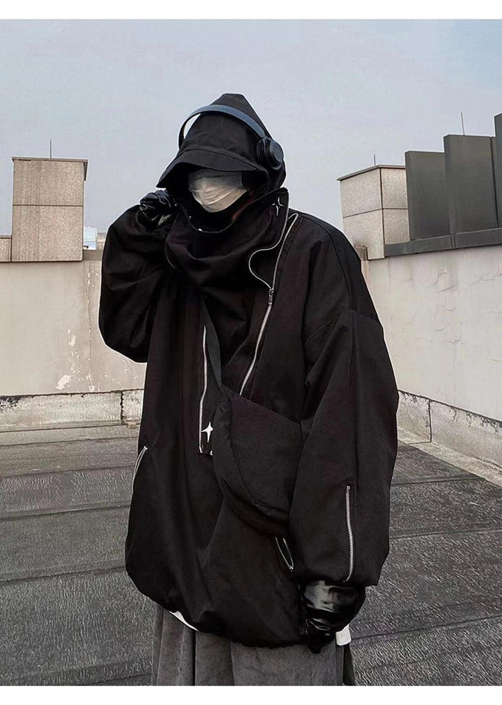 Cyberpunk Functional Turtleneck Zip Hoodie     - VONVEX