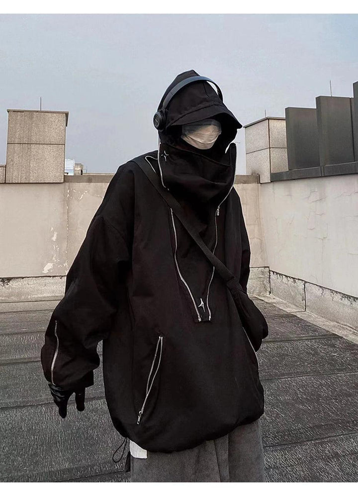 Cyberpunk Functional Turtleneck Zip Hoodie     - VONVEX