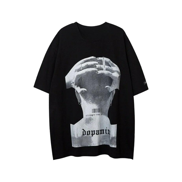 Crazy Head Printed Oversized T-Shirt  Black XL  - VONVEX