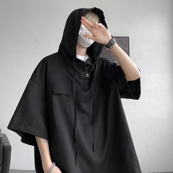 Drawstring Hooded Oversized T-Shirt     - VONVEX