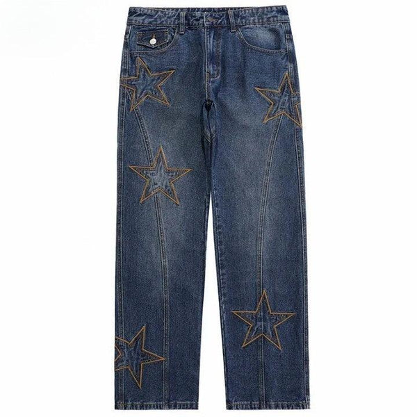 Embroidery Stars Denim Pant     - VONVEX