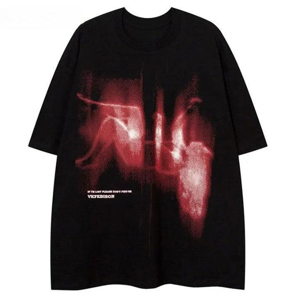 Falling Abstract Printed Oversize T-Shirt  Black M  - VONVEX