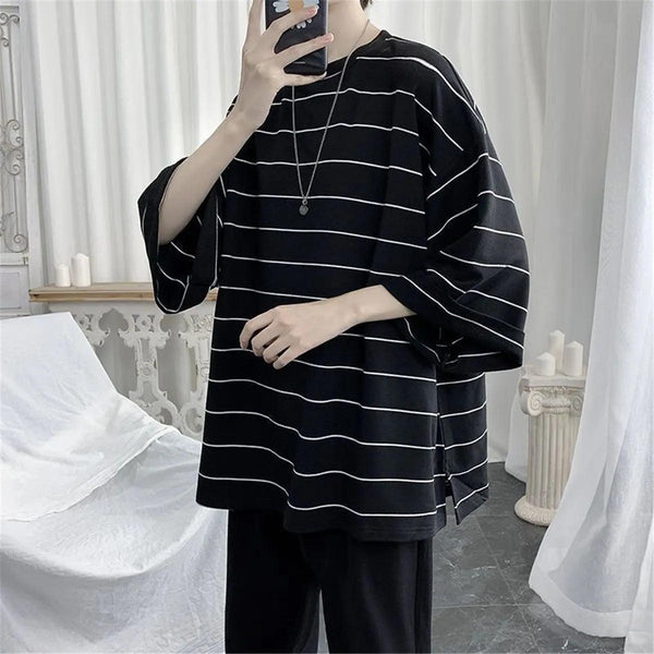 Femme Striped Oversized T-Shirt     - VONVEX