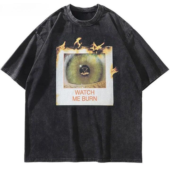 Flame Burning Eye Oversized T-Shirt  Black M  - VONVEX