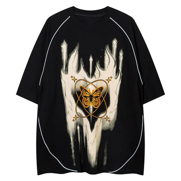 Gothic Butterfly Printed T-Shirt  Black XXL  - VONVEX