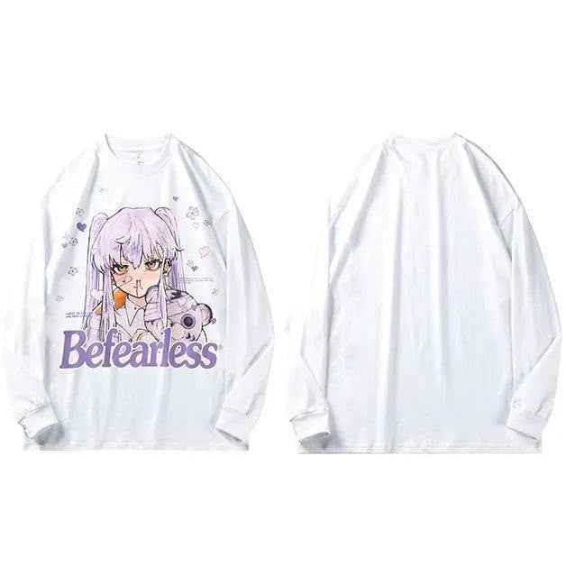 Anime Girl Letter Print Casual T-Shirt     - VONVEX