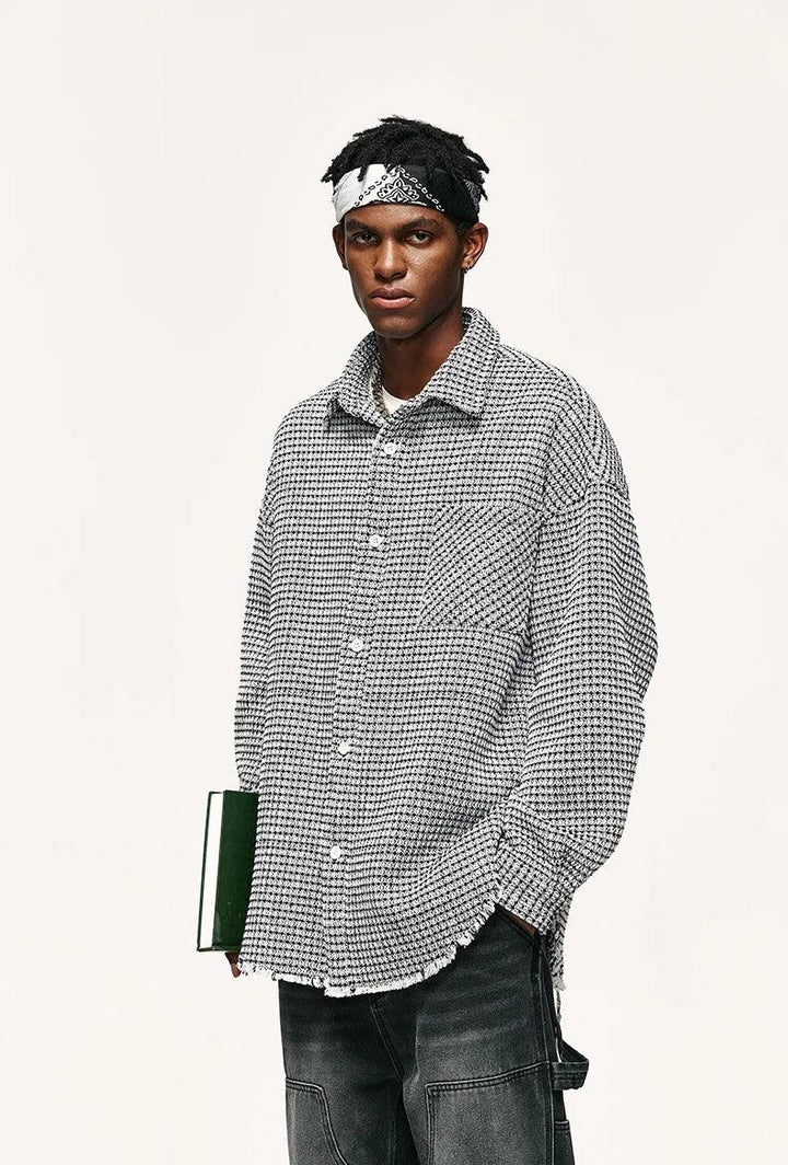 Casual Oversized Plaid Shirt Jacket     - VONVEX