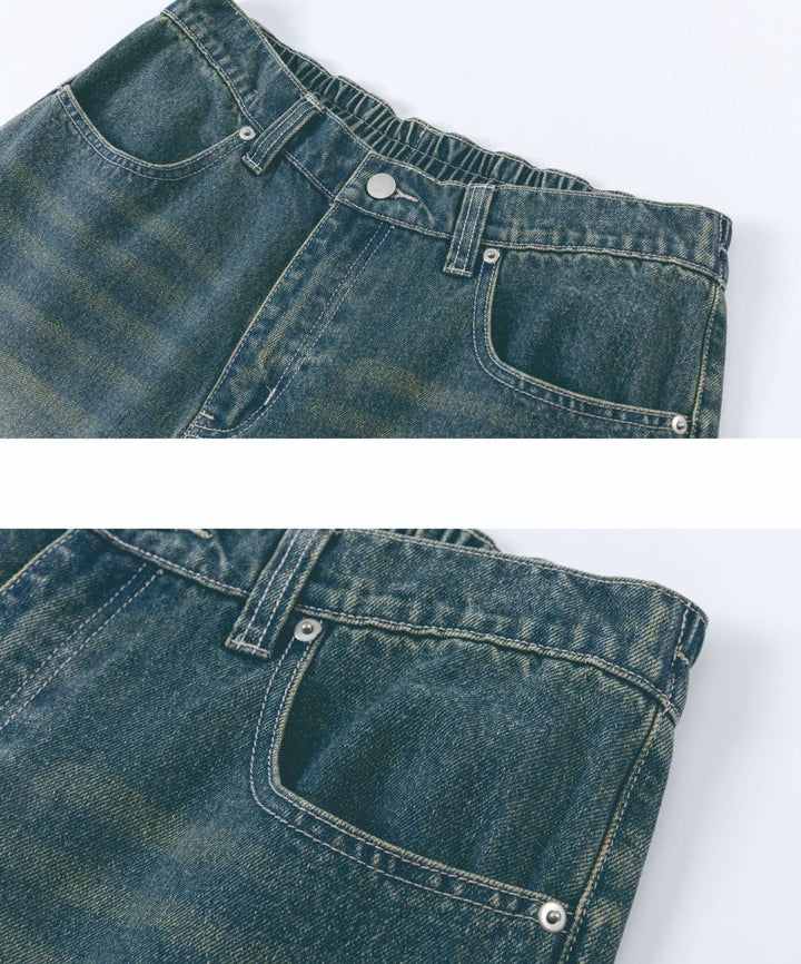 Washed Ripped Vintage Loose Jeans     - VONVEX