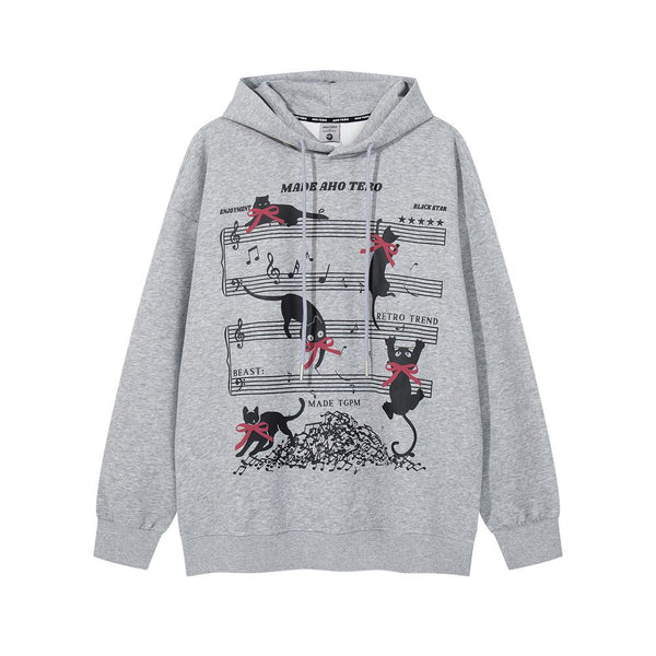 The Musical Cats Loose Hoodie  Grey M  - VONVEX