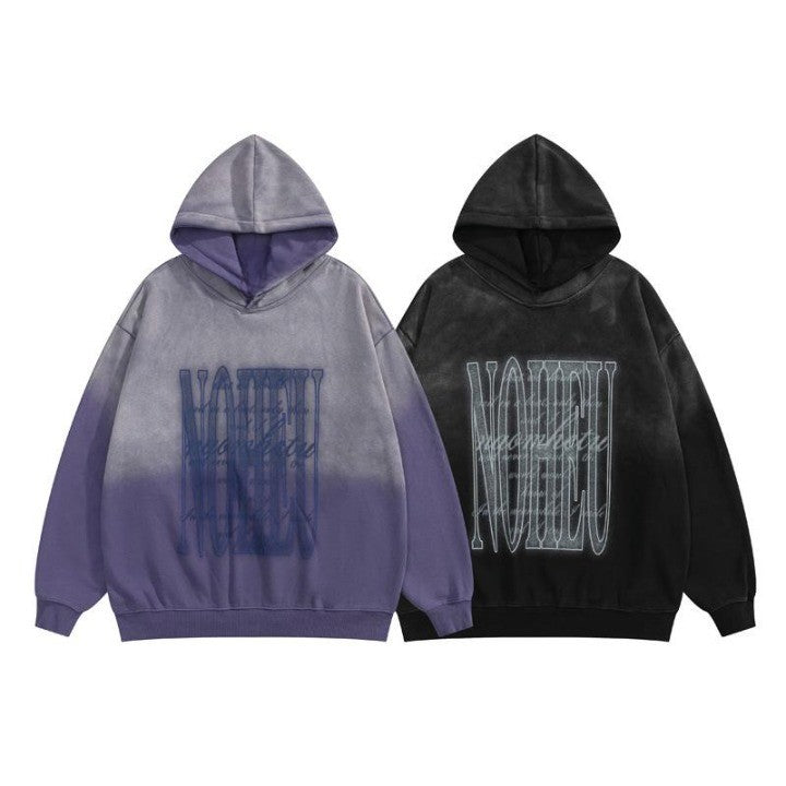 Print Washed Loose Hoodie     - VONVEX