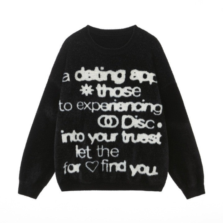 Dating App Soft Waxy Knitted Sweater  Black M  - VONVEX