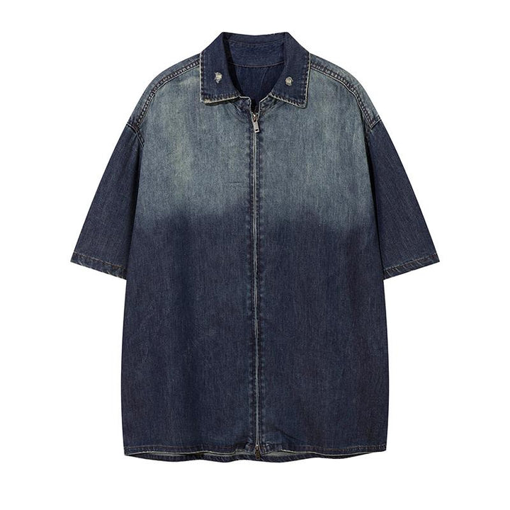 Gradient Denim Zipper Shirt  Blue M  - VONVEX