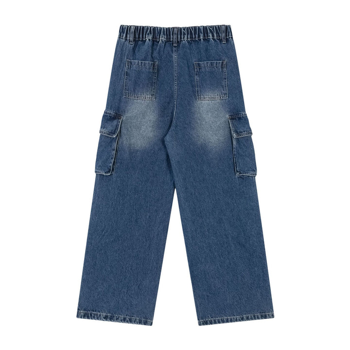 Retro Washed Cargo Jeans     - VONVEX