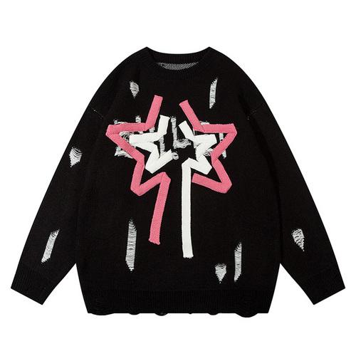 Y2K Shining Ripped Star Sweater  Black M  - VONVEX