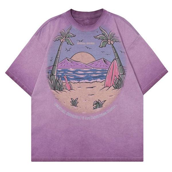 Summer Beach Oversized T-Shirt  Purple S  - VONVEX