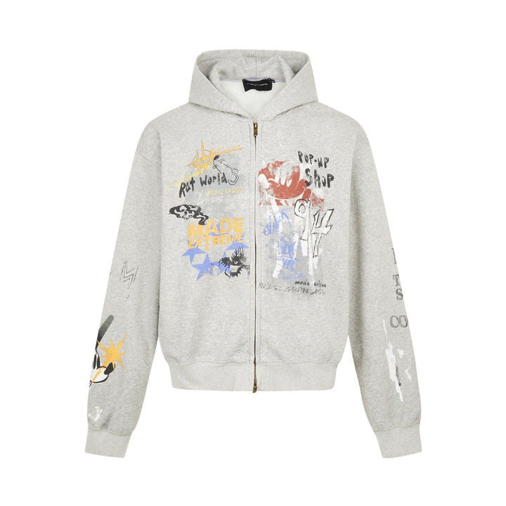 Scrabbled Graffiti Oversized Hoodie  Grey M  - VONVEX