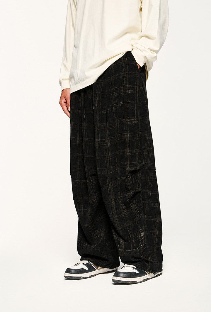 Vintage Plaid Wide Leg Pants - VONVEX