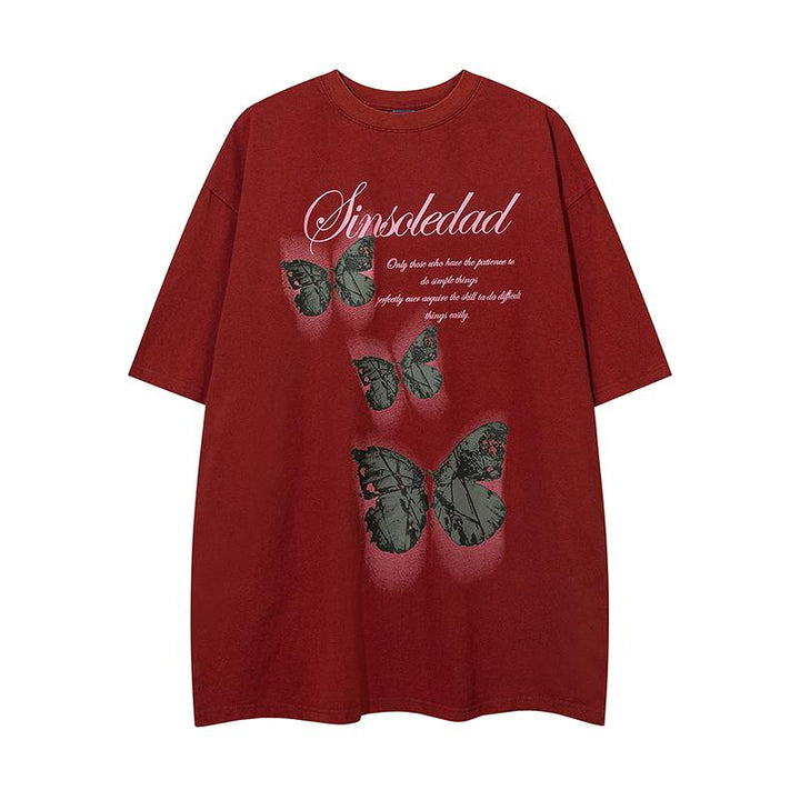 Broken Butterflies Loose Tee  Red S  - VONVEX