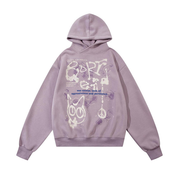 Diamond Cat Grafitti Oversized Hoodie  Purple S  - VONVEX