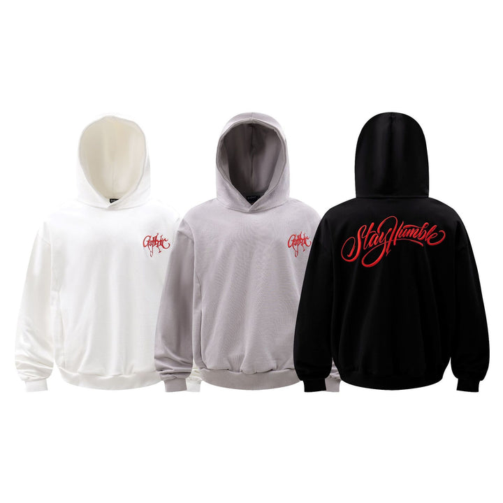 Embroidered Letters Loose Fit Hoodie     - VONVEX