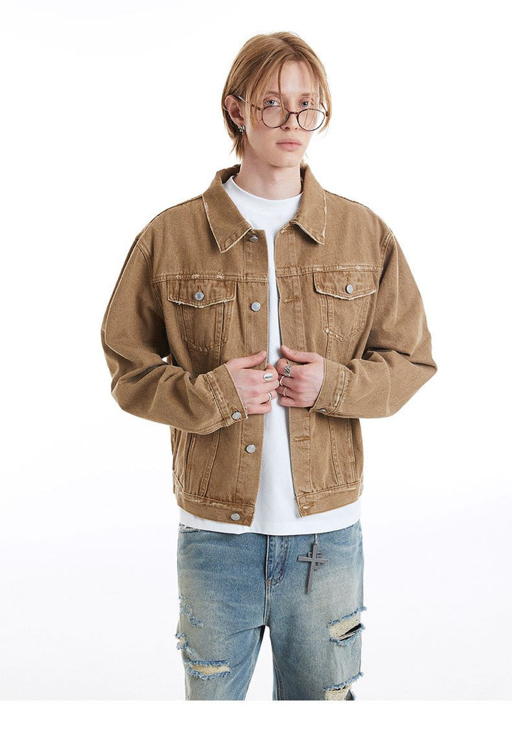 Autumn Winter Retro Washed Denim Jacket     - VONVEX