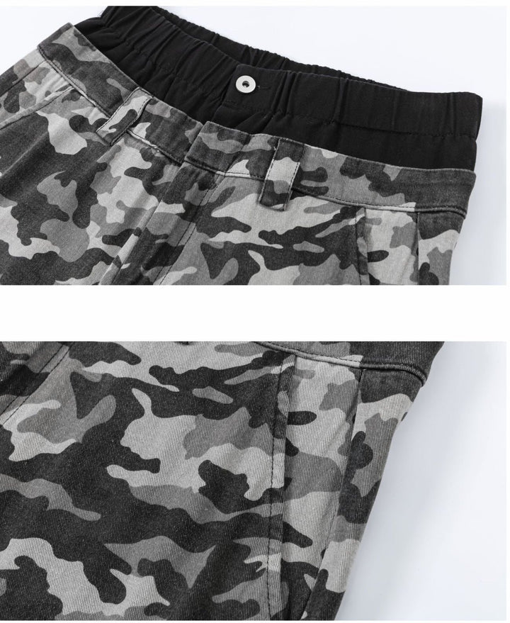 Retro Double Waist Camouflage Cargo Pants     - VONVEX