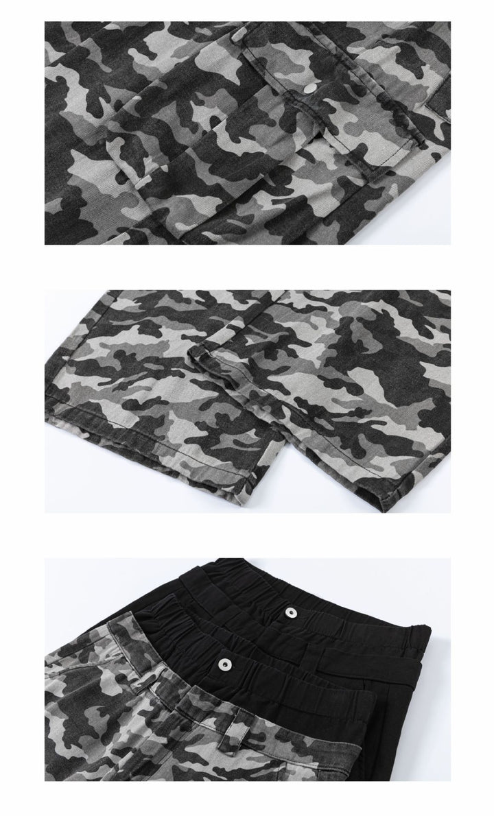 Retro Double Waist Camouflage Cargo Pants     - VONVEX