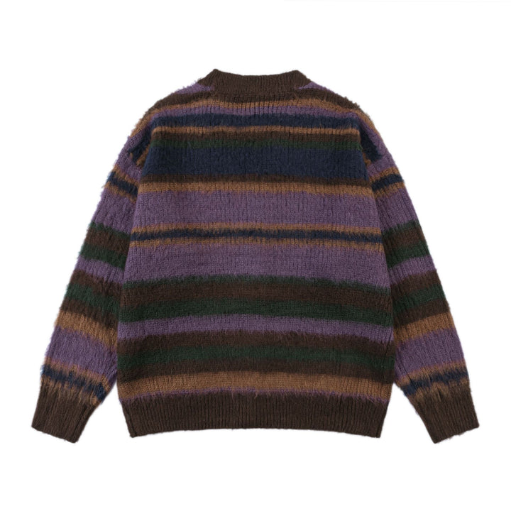 Striped Knitted Rainbow Cardigan     - VONVEX