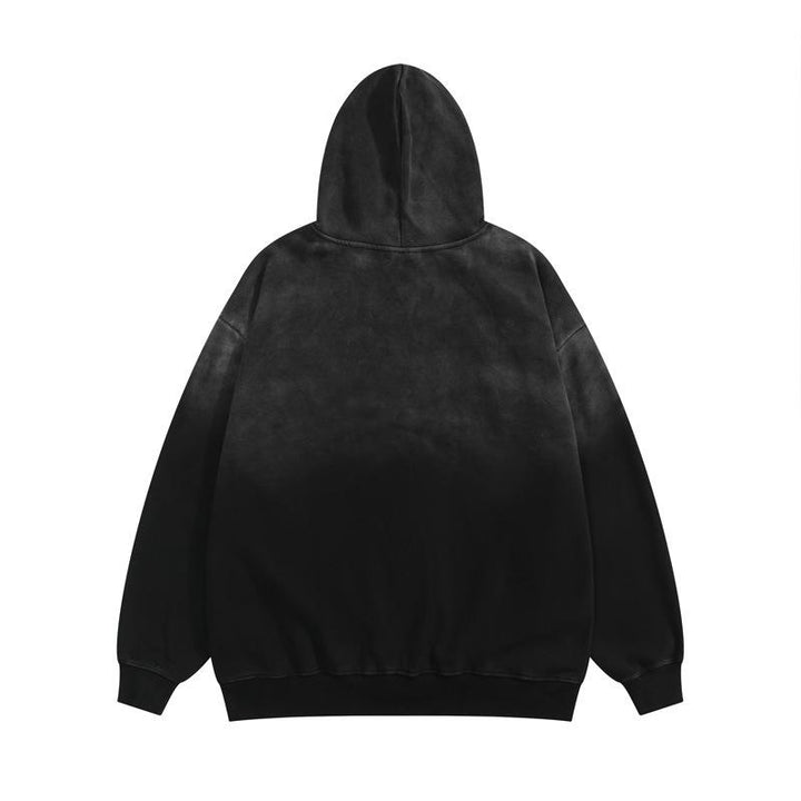 Print Washed Loose Hoodie     - VONVEX