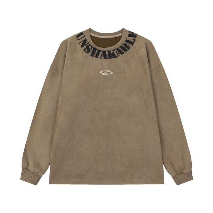 Unshakeable Collar Embroidered Sweater  Khaki S  - VONVEX