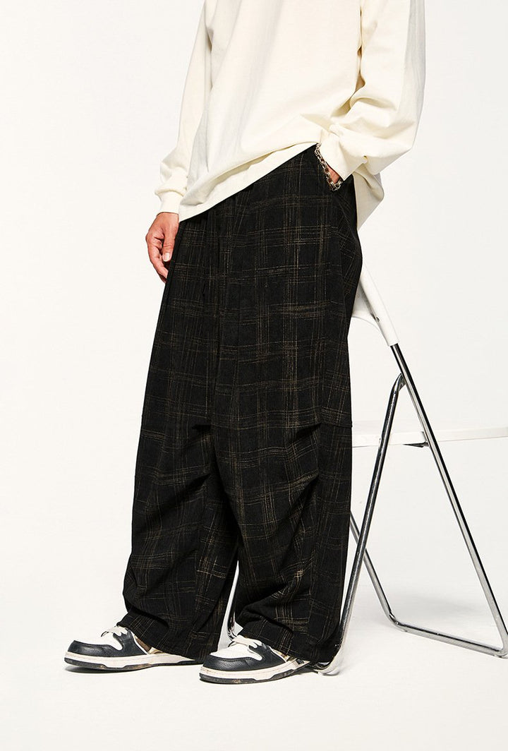 Vintage Plaid Wide Leg Pants - VONVEX