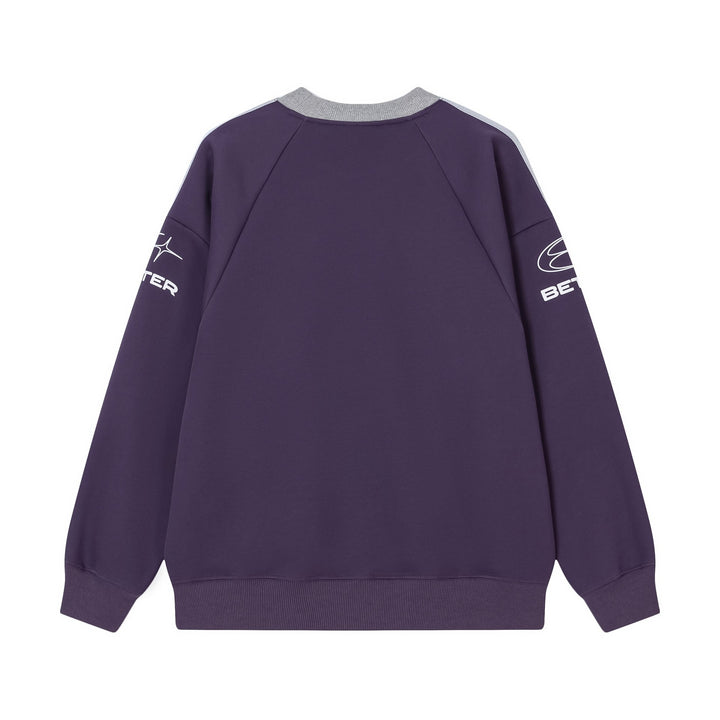 Retro Contrast Raglan Loose Sweater     - VONVEX