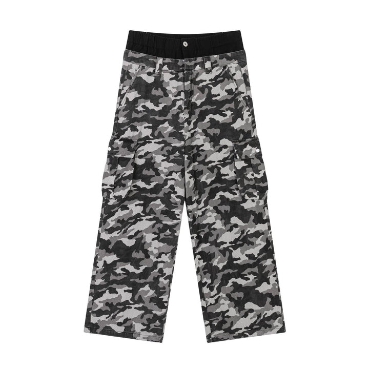 Retro Double Waist Camouflage Cargo Pants  Camouflage M  - VONVEX