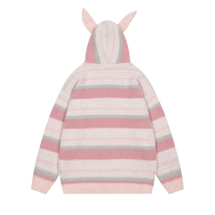 Cat Ears Ribbon Hooded Cardigan     - VONVEX