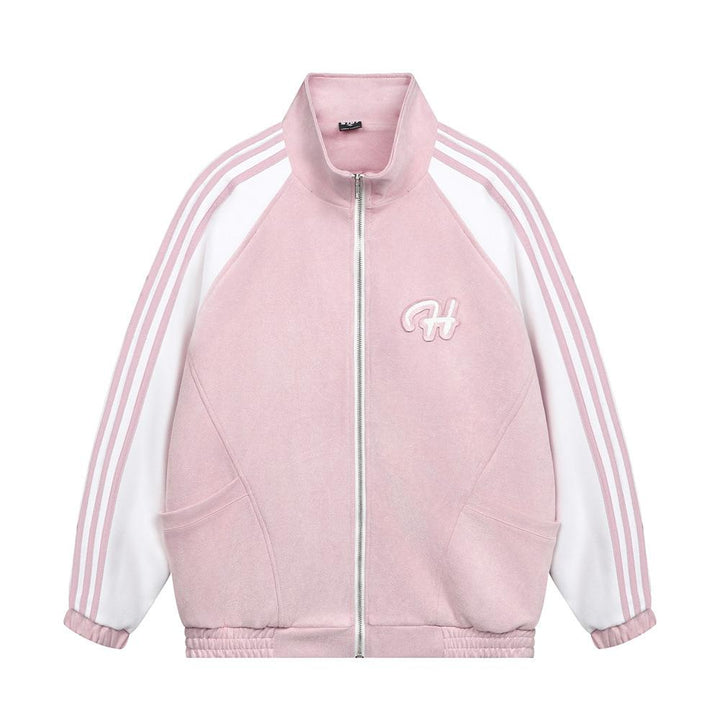 Stripe Contrast Jacket  Pink S  - VONVEX