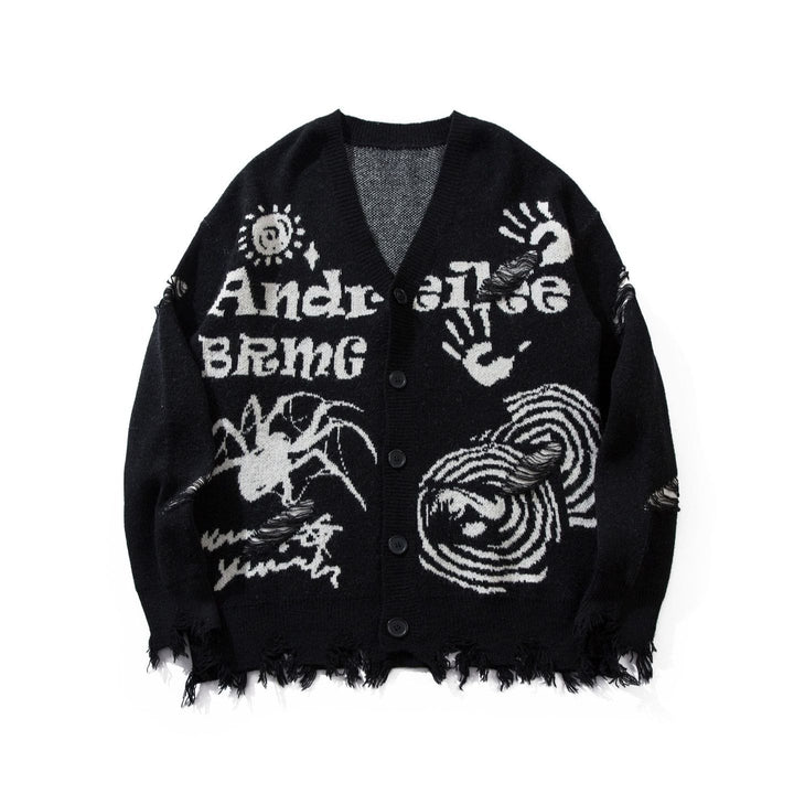 Spooky Signs Knitted Cardigan Sweater  S   - VONVEX