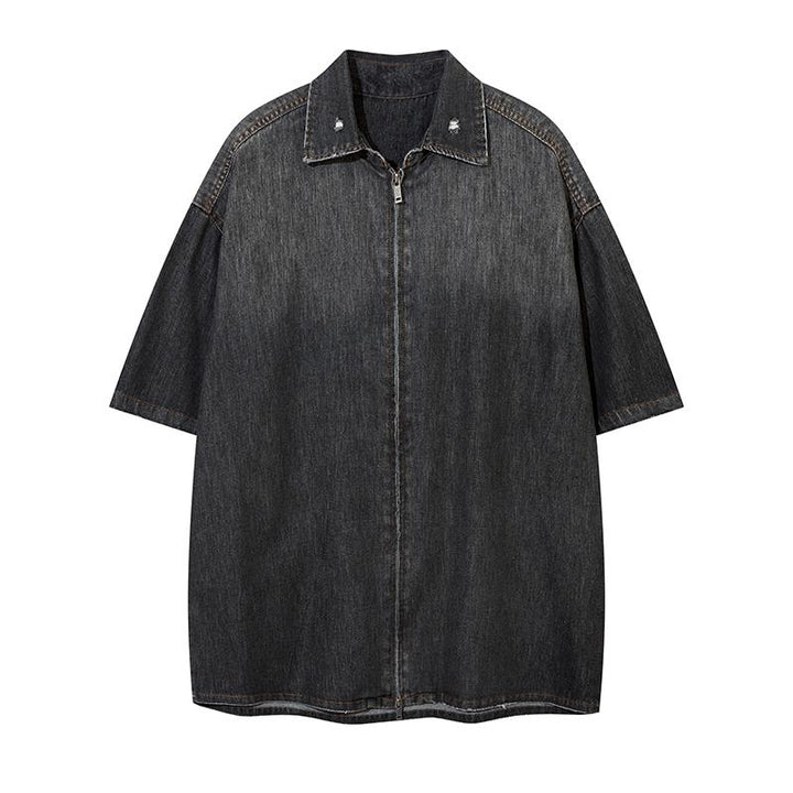 Gradient Denim Zipper Shirt  Black M  - VONVEX