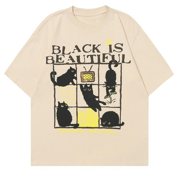 Black Cat Oversize T-Shirt  champagne S  - VONVEX