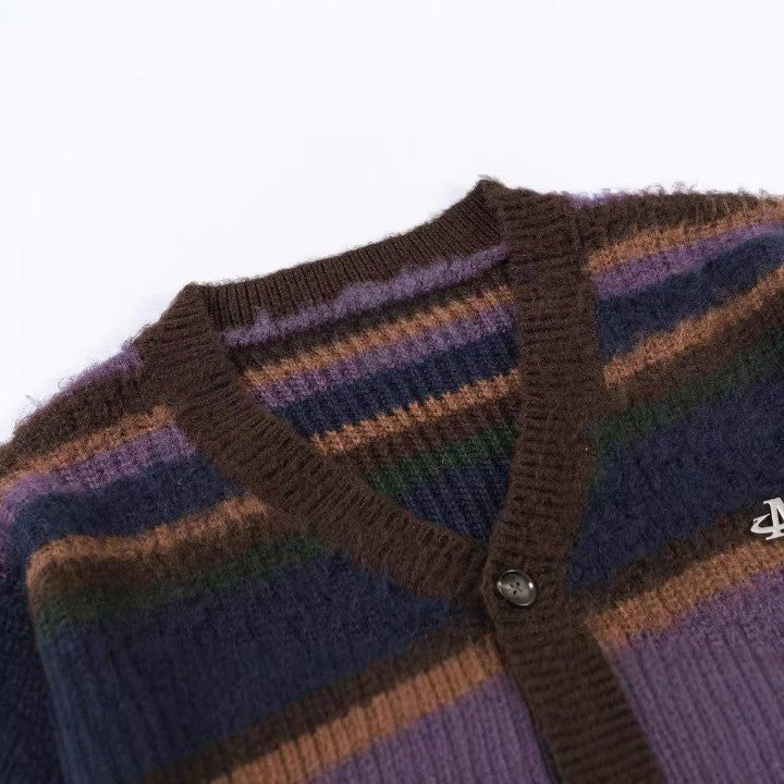 Striped Knitted Rainbow Cardigan     - VONVEX