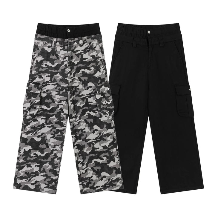 Retro Double Waist Camouflage Cargo Pants     - VONVEX