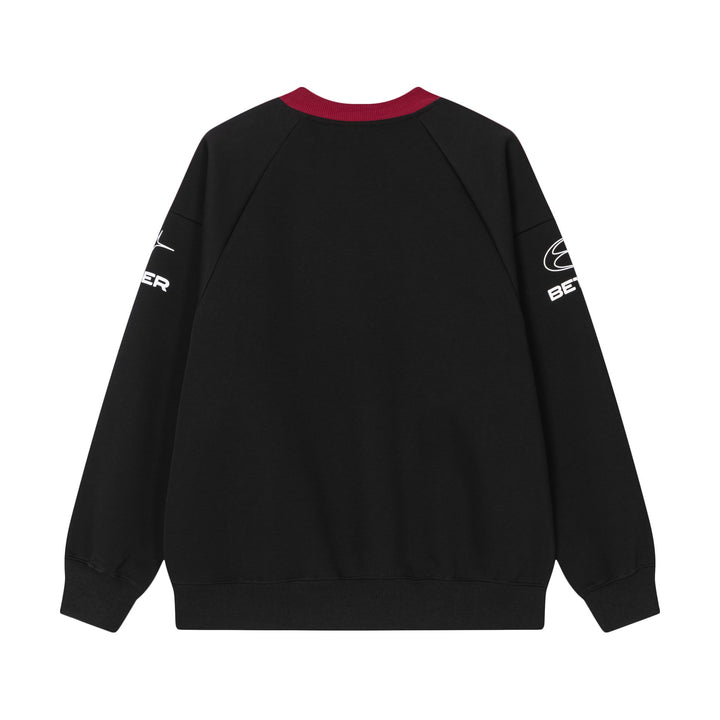 Retro Contrast Raglan Loose Sweater     - VONVEX