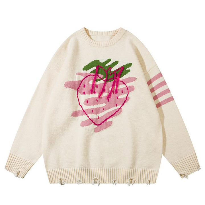 Yummy Strawberry Knitted Sweater  Beige M  - VONVEX