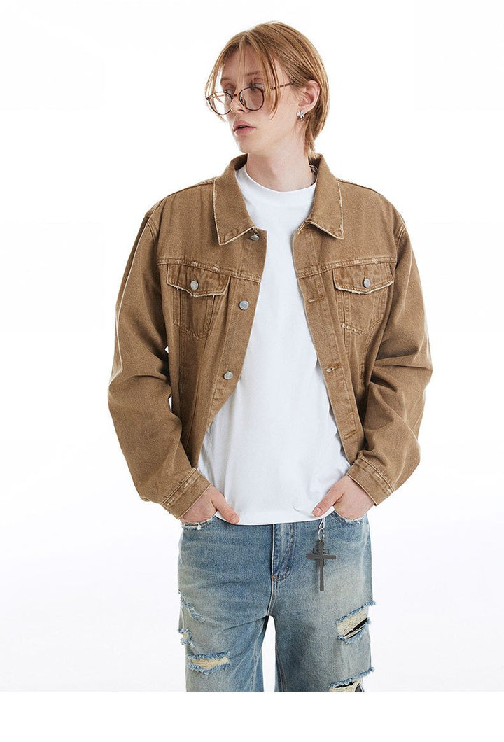 Autumn Winter Retro Washed Denim Jacket     - VONVEX