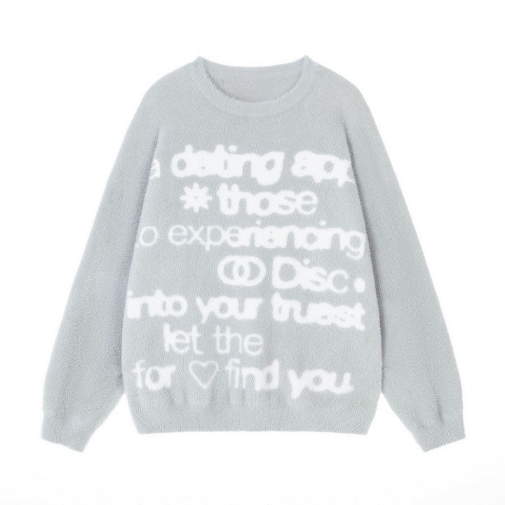 Dating App Soft Waxy Knitted Sweater  Gray M  - VONVEX