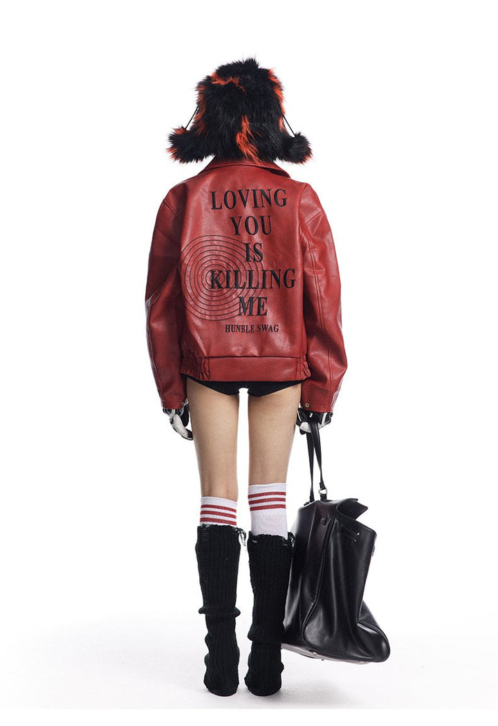 Loving is Hard Leather Jacket     - VONVEX