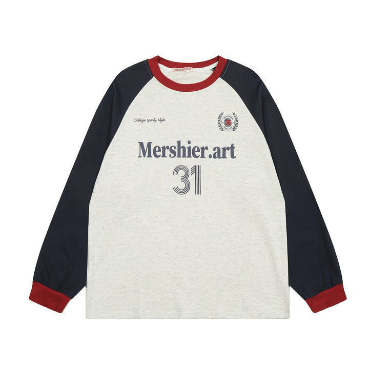 Dual-Tone Sporty Jersey Sweater  Light Gray With Navy Blue M  - VONVEX